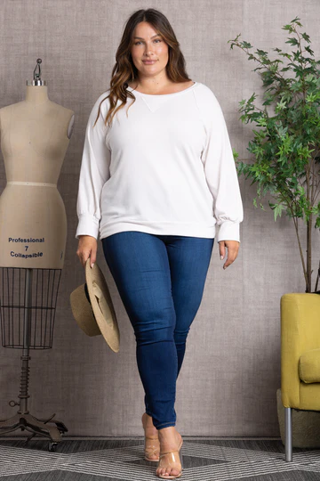 PLUS Sweatshirt SCOOP NECK RAGLAN CUFF LONG SLEEVE KNIT PLUS SIZE TOP