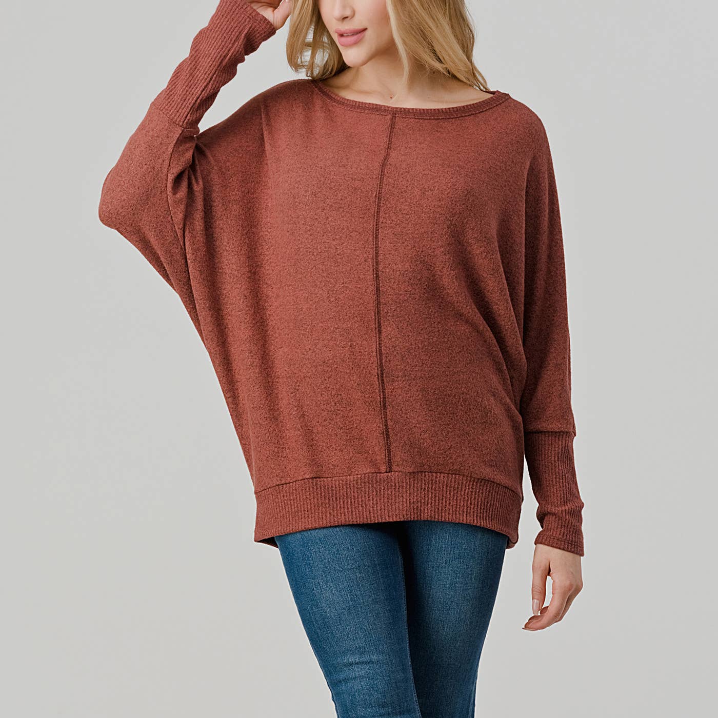 TOPS: Long Sleeve Round Neck Brushed Knit Top