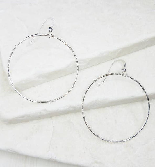 Silver Large Hammered Round Hoop Earrings
