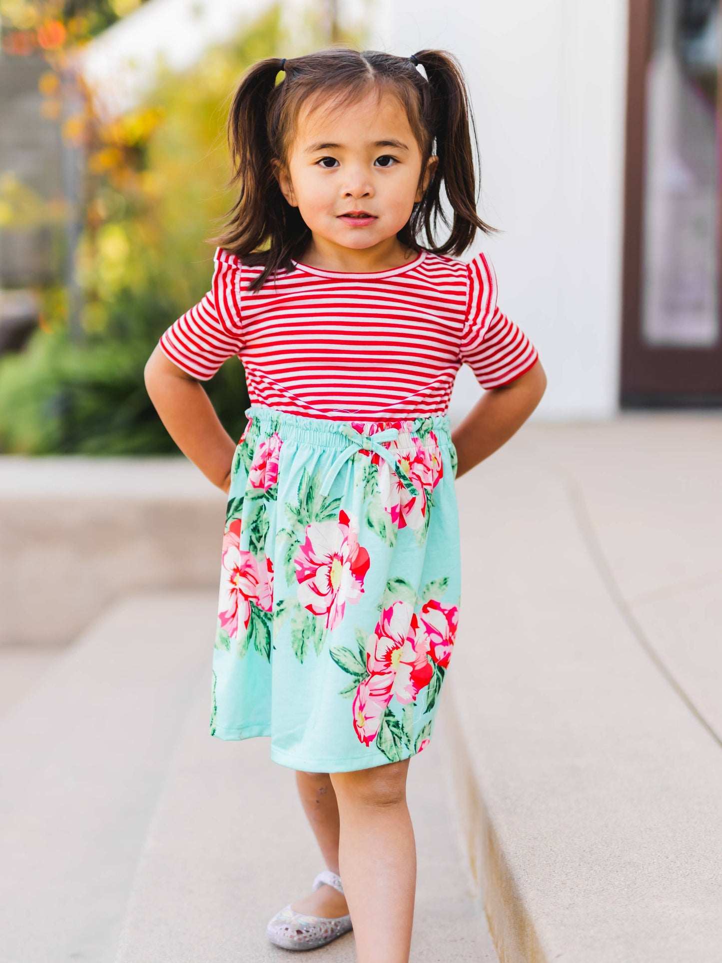 CHILDRENS: Girls Stripe Floral Ruffle Dress