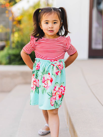 CHILDRENS: Girls Stripe Floral Ruffle Dress