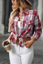 TOPS: Plaid Button Down Shirt with Chest Pockets and Tie Hem
