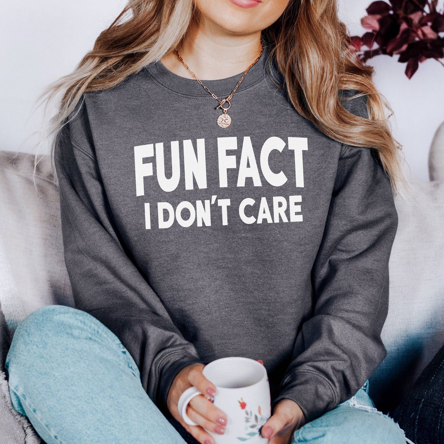 SWEATSHIRT: Fun Fact I Don't Care Women's Clothing Crewneck Sweatshirt