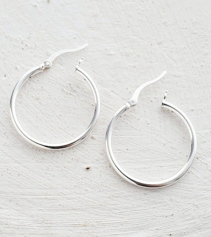 Silver Tube Hoops Earrings (25mm) - Medium