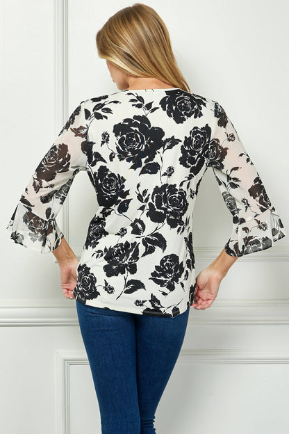 TOPS: EVERBLOOM PLEATED BLOUSE W/ CHIFFON FLARE SLEEVES