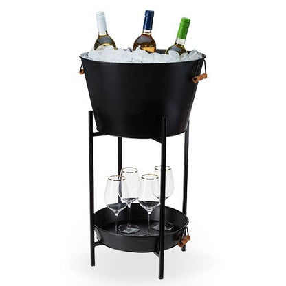 HOME: Beverage Tub w/ Collapsable Stand & Tray - Black - Set of 3