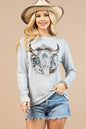 TOPS: BULL SKULL GRAPHIC LONG SLEEVE HACCI TOP