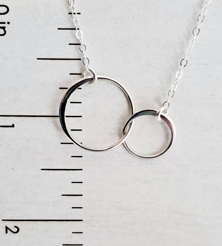 Two Intertwined Circle Sideways Necklace - Sterling Silver