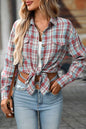 TOPS: Plaid Button Down Shirt with Chest Pockets and Tie Hem