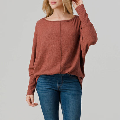 TOPS: Long Sleeve Round Neck Brushed Knit Top