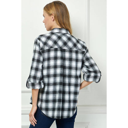 TOPS: PLAID FLANNEL ROLL SLEEVES  COLLAR NECK SHIRTS