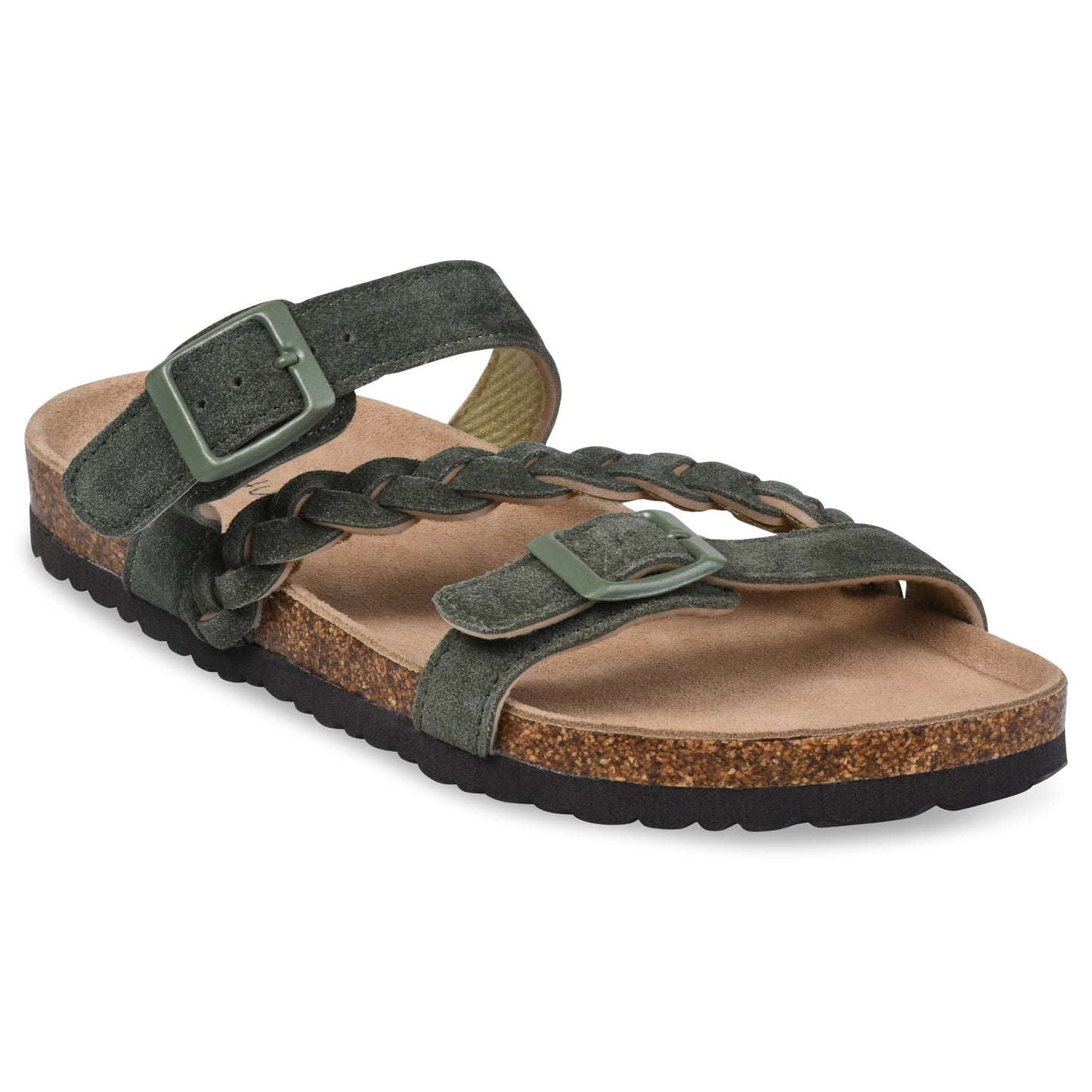 Braided Adjustable 2 Strap Suede Leather Footbed Sandal