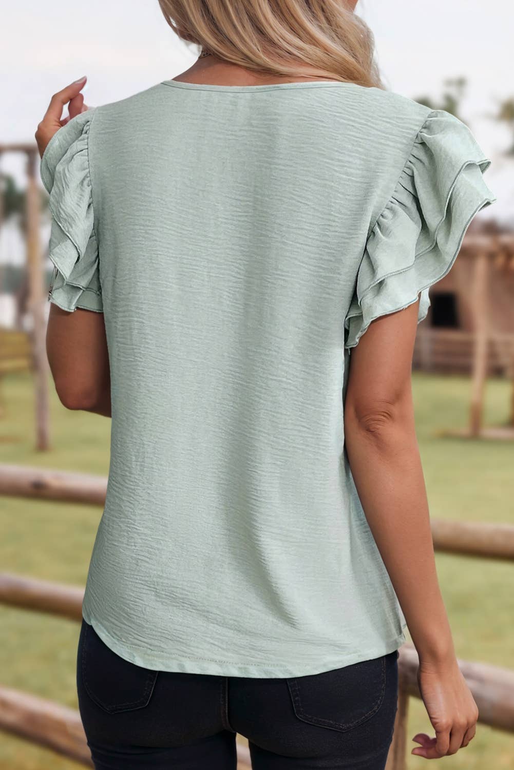 Ruffled Short Sleeve Casual Blouse