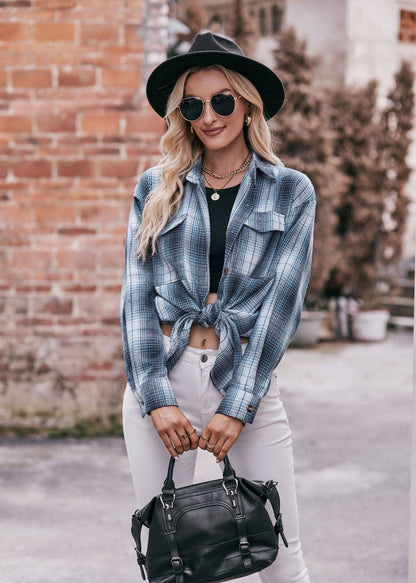 TOPS: Women's Autumn and Winter Casual Fashion Oversized Loose Plaid Shirt