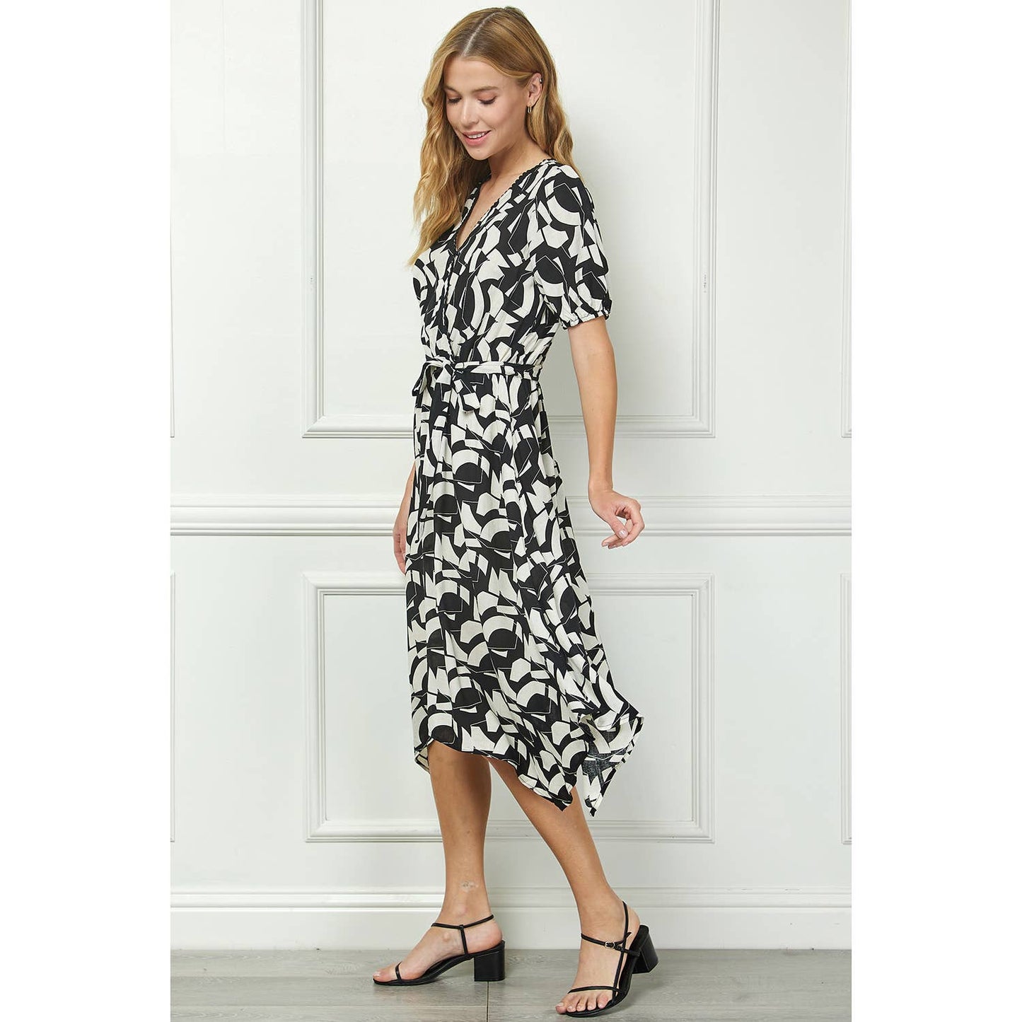 DRESS: V NECK WRAP BODICE MIDI DRESS