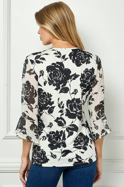 TOPS: EVERBLOOM PLEATED BLOUSE W/ CHIFFON FLARE SLEEVES