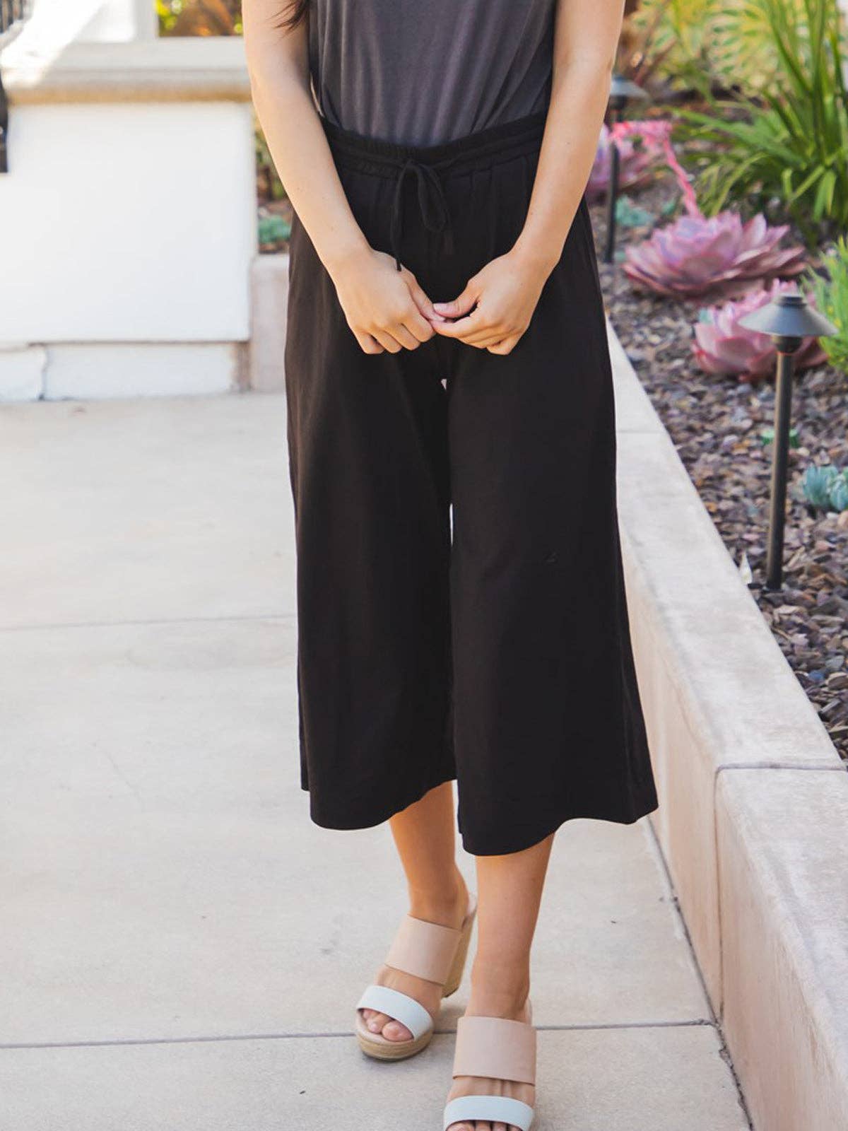 BOTTOMS: Cropped Wide Leg Dove Gaucho Pants