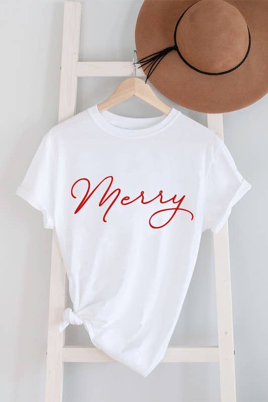 GRAPHIC TEE: Merry, Cursive, Christmas, Unisex Round Neck T-Shirt