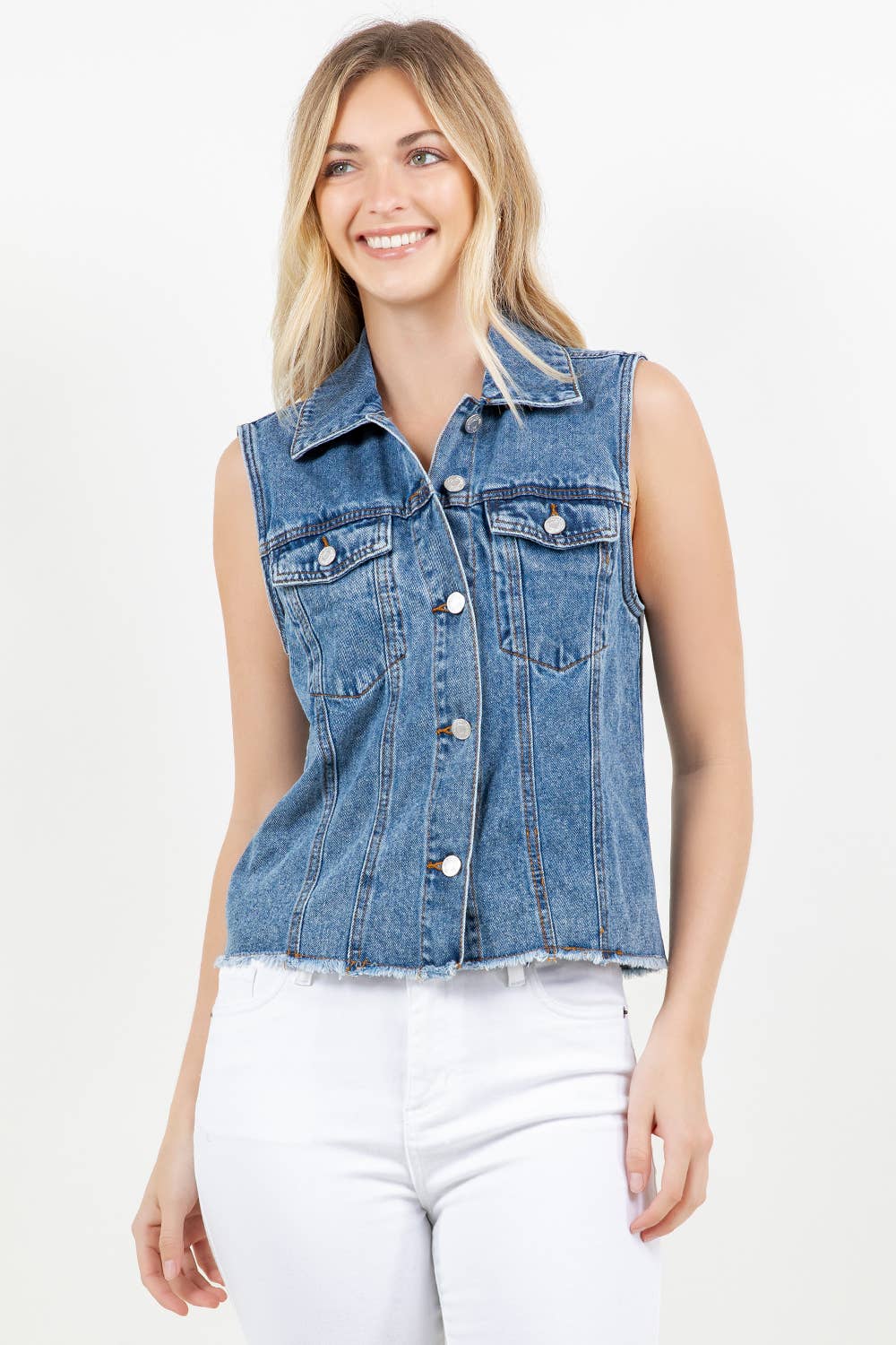 VEST: Classic Women's Button Down Denim Vest