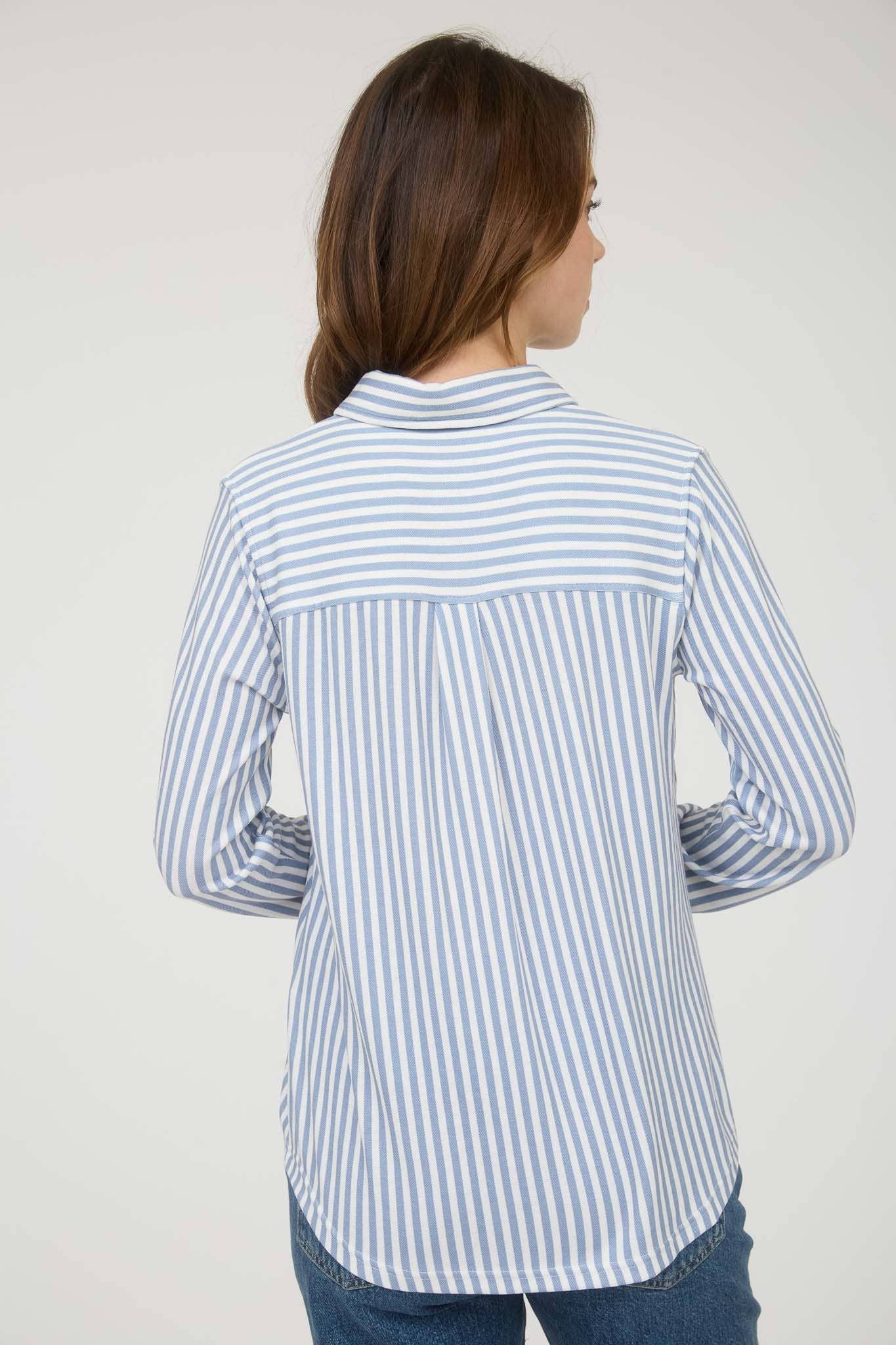 TOPS: STRIPE COLLARED LONG SLEEVE BUTTON DOWN SHIRT