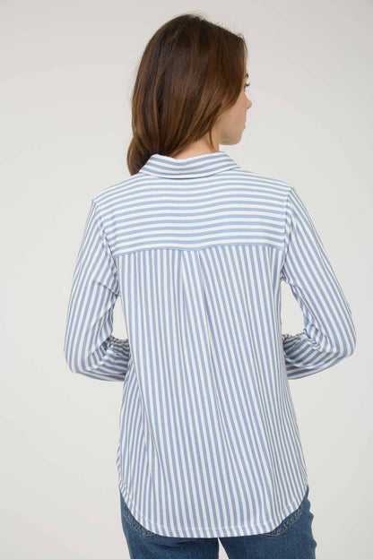 TOPS: STRIPE COLLARED LONG SLEEVE BUTTON DOWN SHIRT
