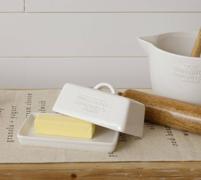 White Cottage Ceramic Butter Dish (PC)