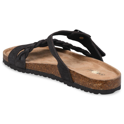 Braided Adjustable 2 Strap Suede Leather Footbed Sandal