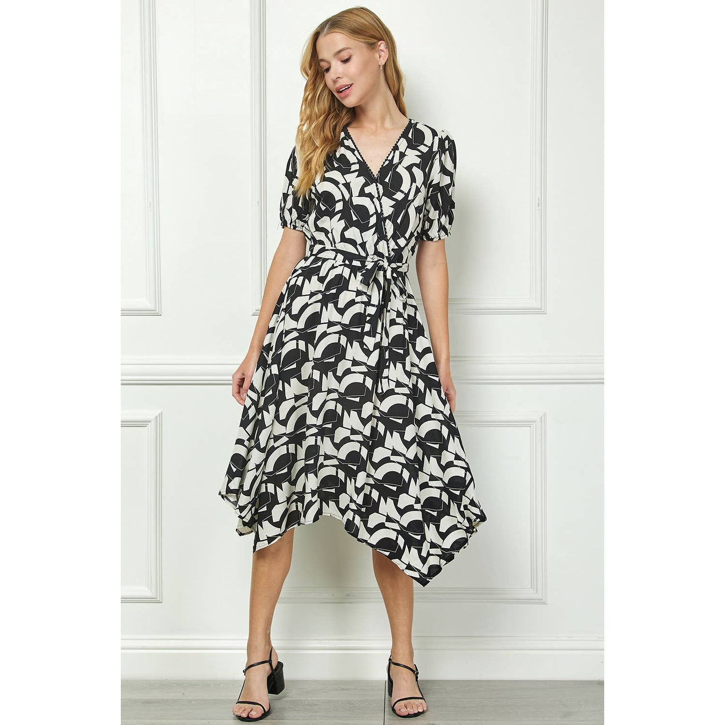 DRESS: V NECK WRAP BODICE MIDI DRESS