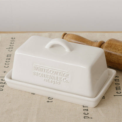 White Cottage Ceramic Butter Dish (PC)