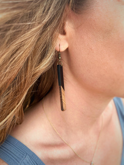Black Boho Earrings | Bohemian Earrings | Wood & Resin