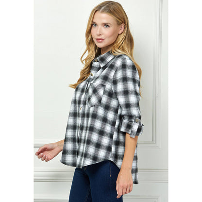 TOPS: PLAID FLANNEL ROLL SLEEVES  COLLAR NECK SHIRTS