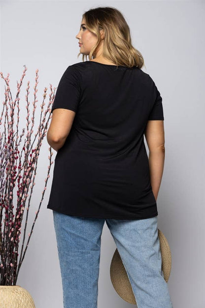 TOPS: Plus Tops RAVEN BLACK SQUARE NECK PLUS SIZE KNIT TOP ST1986-11X