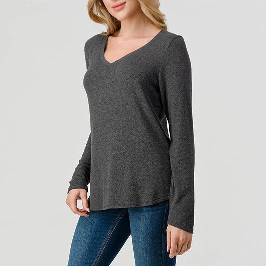 MUST HAVE TOPS: Long Sleeve V-neck Relaxed Fit Brushed Knit Top