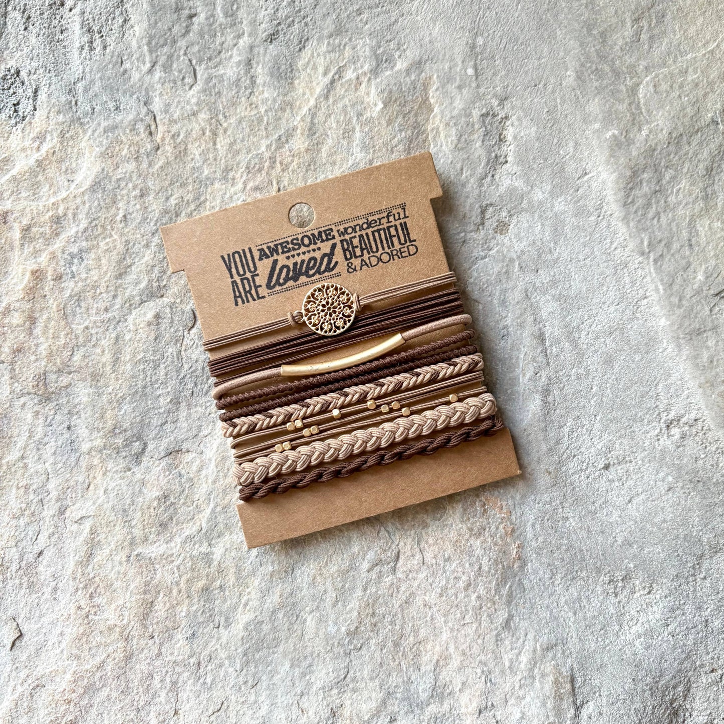 Charm Hair Ties on Kraft Card | Mocha Tan