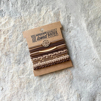 Charm Hair Ties on Kraft Card | Mocha Tan
