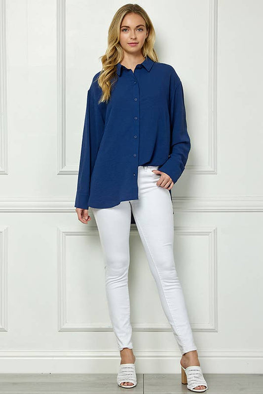 TOPS: Oversized Boyfriend Light Weight Air flow Button Up Shirt