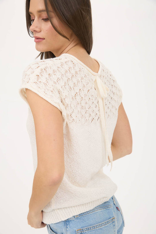 TOPS: EYELET YOKE SWEATER KNIT TOP