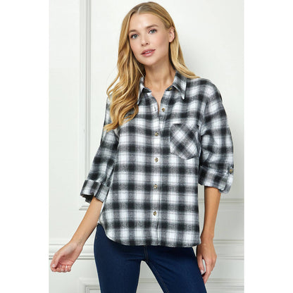 TOPS: PLAID FLANNEL ROLL SLEEVES  COLLAR NECK SHIRTS