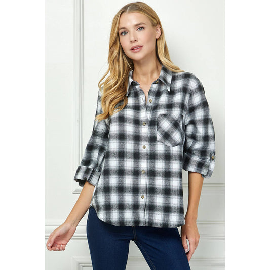TOPS: PLAID FLANNEL ROLL SLEEVES  COLLAR NECK SHIRTS