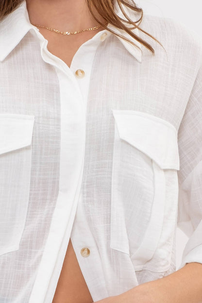 TOPS: LIGHTWEIGHT COLLARED BUTTON DOWN 3/4 SLEEVE SHIRT