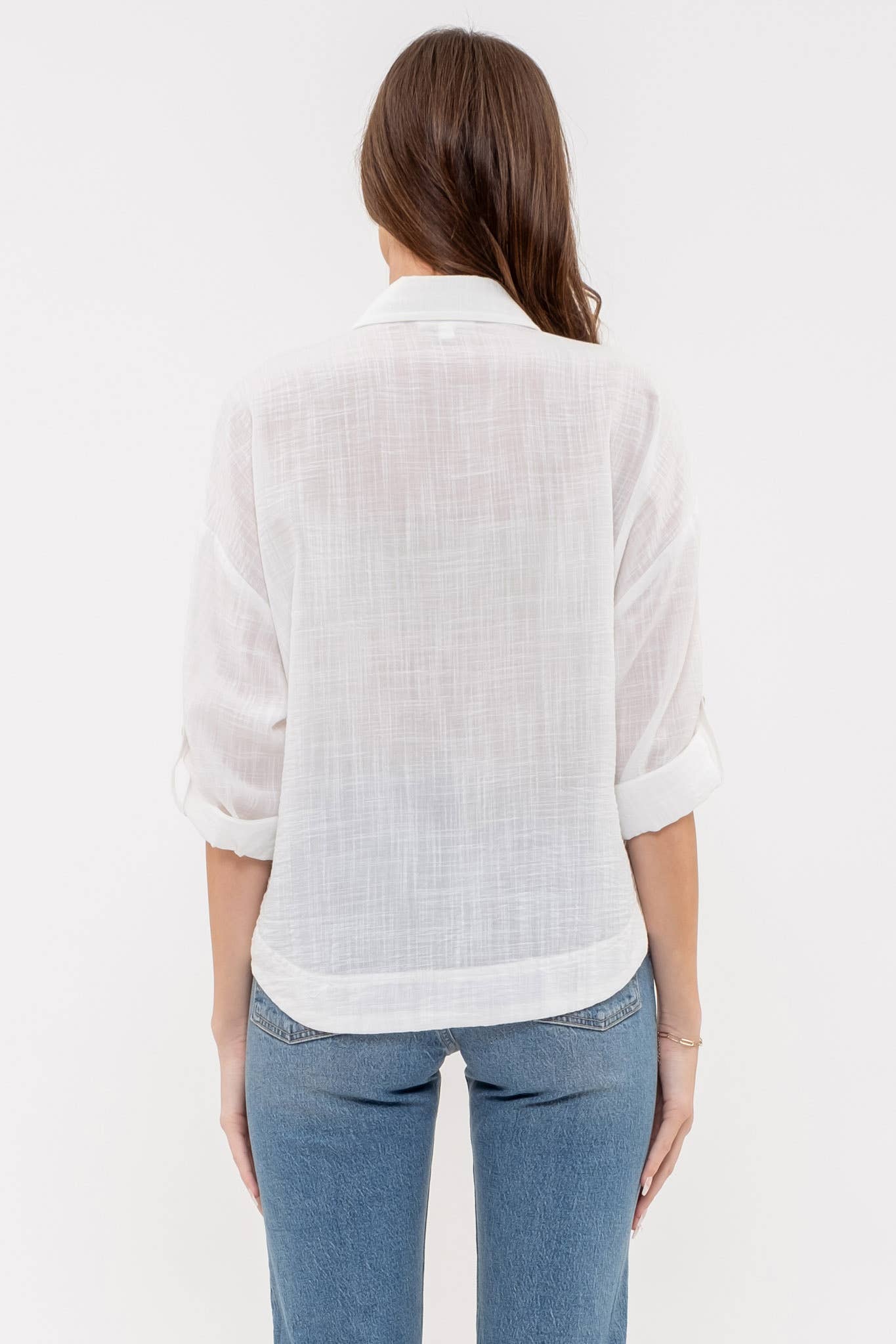 TOPS: LIGHTWEIGHT COLLARED BUTTON DOWN 3/4 SLEEVE SHIRT