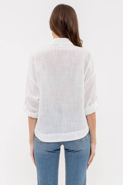 TOPS: LIGHTWEIGHT COLLARED BUTTON DOWN 3/4 SLEEVE SHIRT