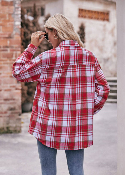 TOPS: Women's Autumn and Winter Casual Fashion Oversized Loose Plaid Shirt