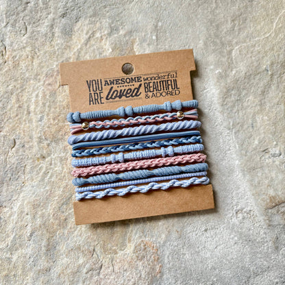 ACCESSORIES: Boho Hair Ties on Kraft Card | Sky Blue