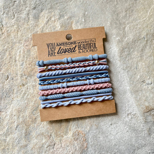 ACCESSORIES: Boho Hair Ties on Kraft Card | Sky Blue