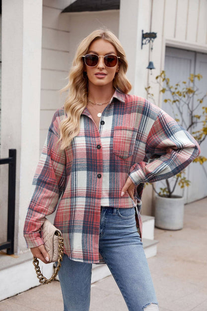 TOPS: Women's Clothing Plaid Button-up Flannel Shirt