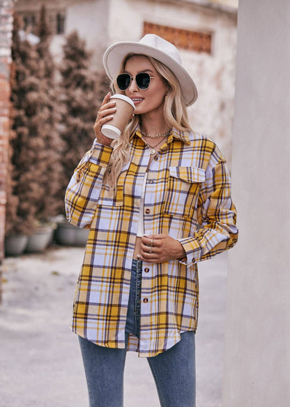TOPS: Women's Autumn and Winter Casual Fashion Oversized Loose Plaid Shirt