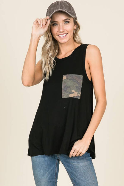 TOPS: Camouflage Chest Pocket Sleeveless Top