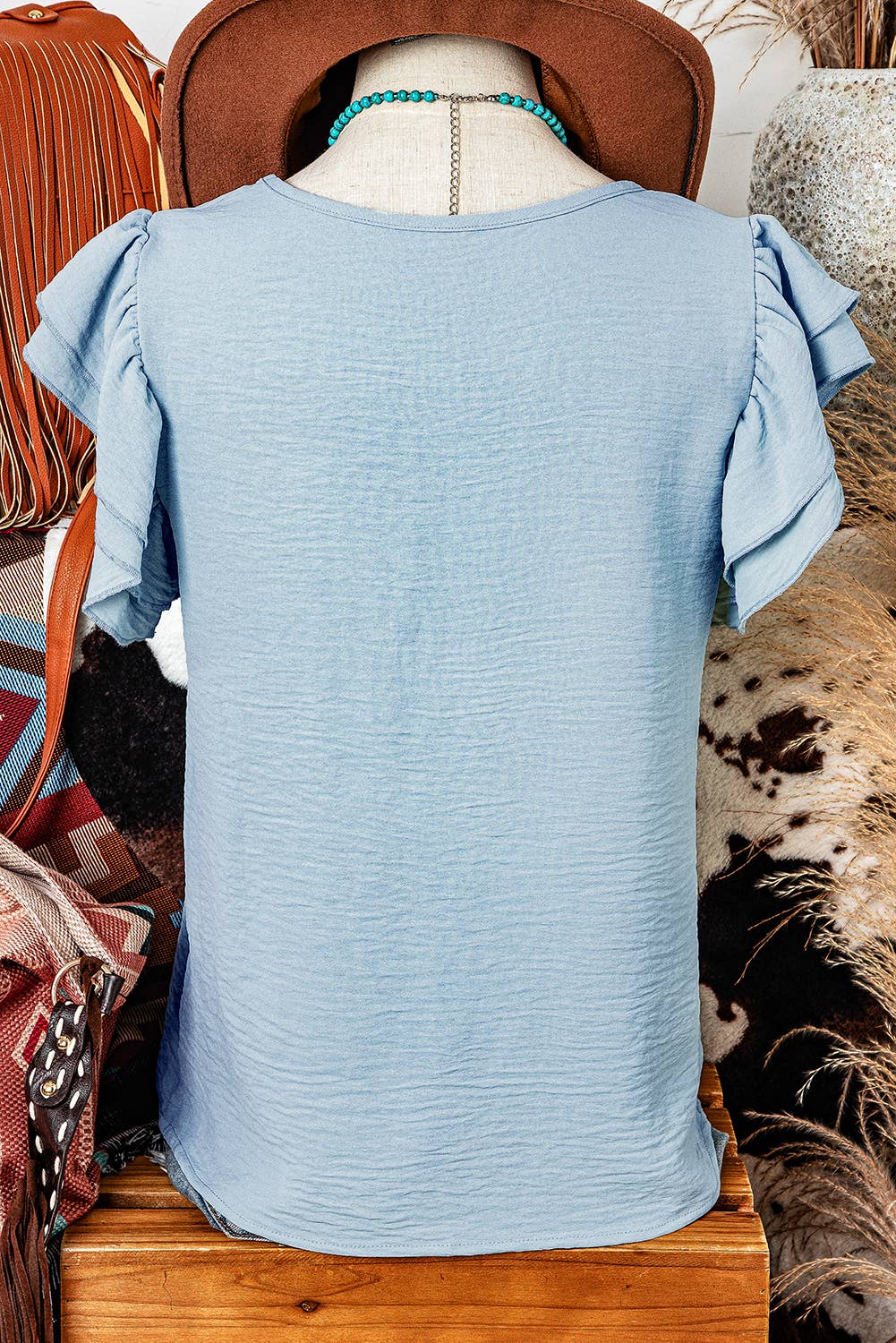Ruffled Short Sleeve Casual Blouse