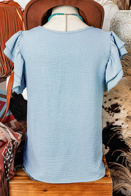 Ruffled Short Sleeve Casual Blouse